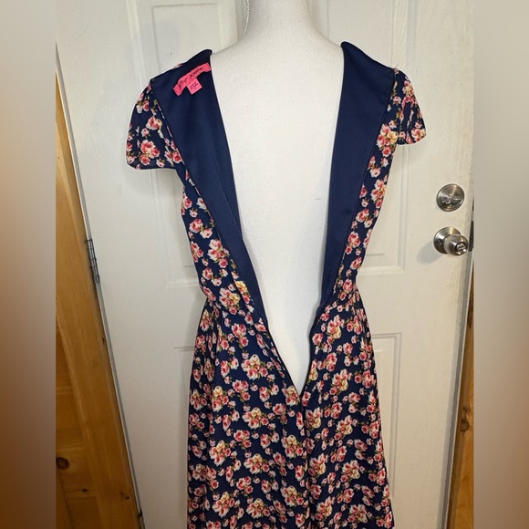 Betsey Johnson Lined Navy Floral V-Neck Midi Dress size 6 - Picture 5 of 14